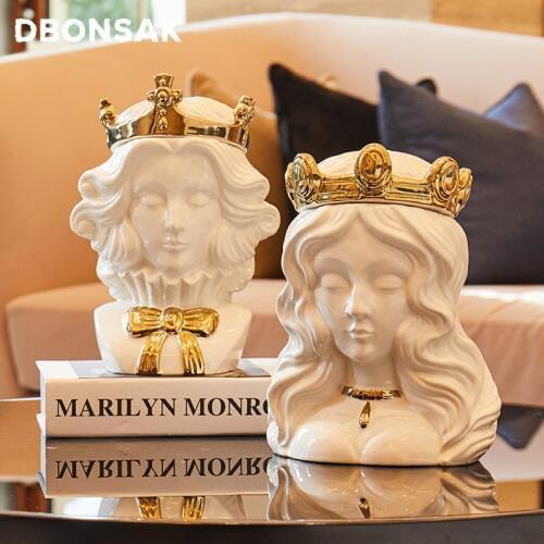 Portrait Flower Pot King Queen Ornaments Sculpture Desktop Storage Tank Queen Of The King Home Decorations Dried Flower Pot