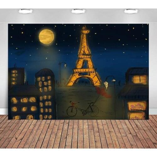 Scenery Painting Photocall Photography Backgrounds Eiffel Tower Moon Night Building Photograph Backdrop Photo Booth