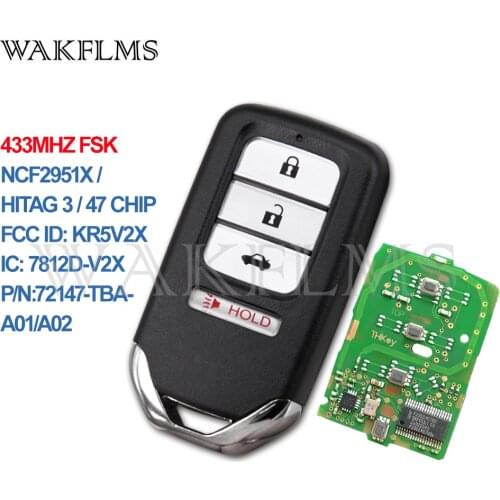 For Honda Civic EX SI 2 Door 6MT 2017 2018 2019 2020 Smart Key car key 433MHz KR5V2X 7812D-V2X 72147-TBA-A01/A02