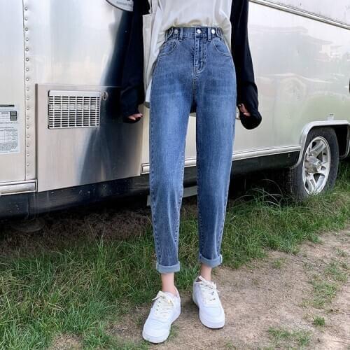 Blue High Waist Jeans Women Harlan Baggy Plus Size Jeans Denim Trousers Women Mujer Pantalones Straight Loose Capri Pants