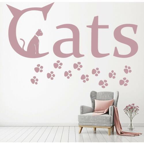 Animals Wall Decal Cats Paw Prints Creative Words Vinyl Window Stickers Bedroom Nursery Pets Shop Interior Decor Cute Mural M879