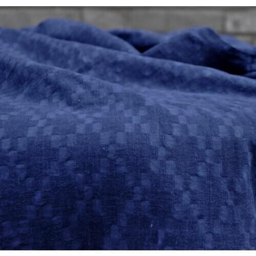 Quality cotton and linen fabrics Handmade Blue Vegetable Dyeing fabric Small square jacquard weave patchwork