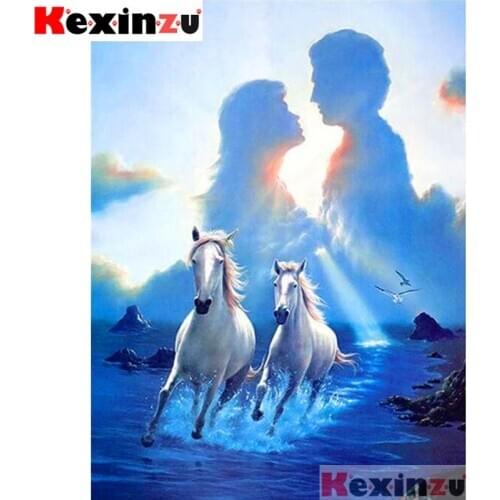 Full Square/Round 5d Diamond Painting-Running horse couple-3d Embroidery Cross Stitch Mosaic Full Picture Of Rhinestone Decor Y1