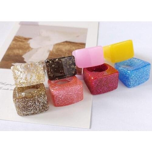 Pink Blue Acrylic Resin Ring Women Men Fashion Glitter Ring Wedding Bands Party Birthday Jewelry Gift