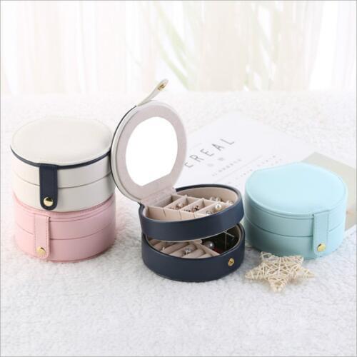 Korean Cute Button Leather Travel Portable Jewelry double-deck Box Ring Earring Holder Display Jewelry Organizer Gifts Boxes