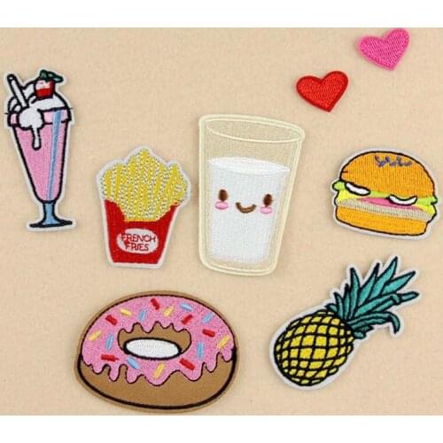 Loverly Donut Hamberger Heart Pineapp Embroidery Clothes Patch For Clothing Iron On Patch Punk Motif Applique DIY Accessory