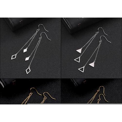 Teamer Fashion Stainless Steel Earrings Womens Long Chain Hook Drop Earrings Round Triangle Rectangle Geometric Jewelry