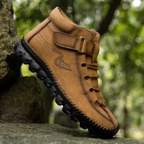 New Mens Ankle Boots Handmade Leather Western Boots Classic Fashion Mens Motorcycle Boots Outdoor Mens Work Boots Big Size 48