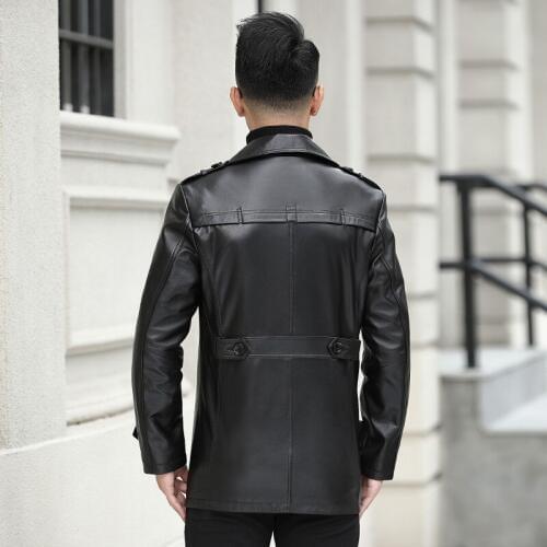 Brand Business Genuine Leather Coat Men Casual Sheepskin Single Breasted Blazer Luxury Winter Black Windbreakers Plus Size 4XL