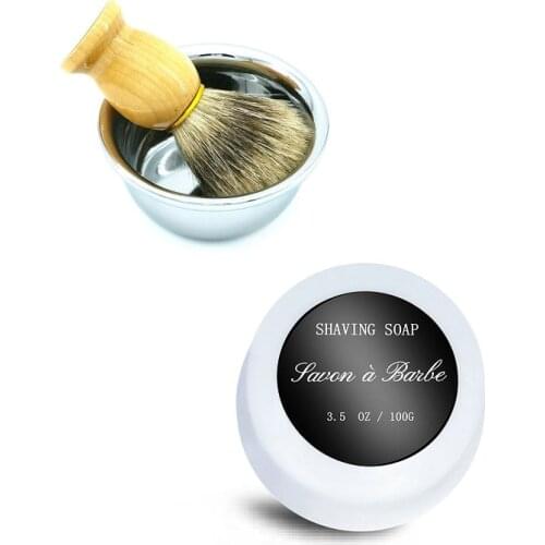 Mens Shaving Set - 3 Piece set - Shaving Brush , All Natural Shave Soap,Foaming Soap Bowl