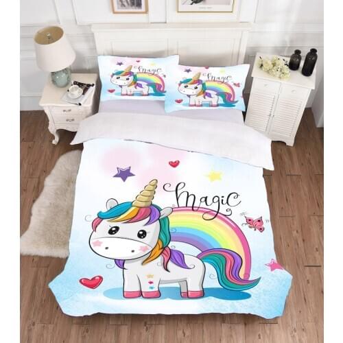 Cartoon Unicorn Bedding Set Cute Duvet Cover Set For Kids Children Quilt Cover Set Queen King Size