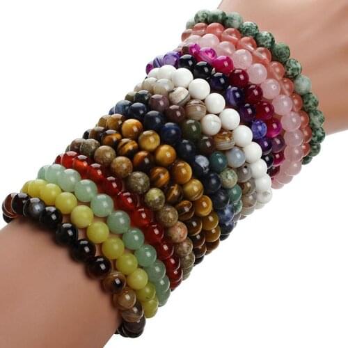 Natural 8mm Stone Beaded Energy Healing Bracelet For Men Women Gift Tiger Eye Rose Quartzs Green Aventurine Onyx Agates Bracelet