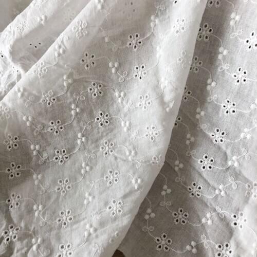 Chic Cotton Floral Lace Fabric Eyelet Embroidery Flower Lace Fabric for DIY Boho Dress, Beach Dress, Summer Dress, By 1 yard