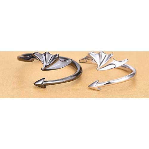 Factory Wholesale Price 925 Sterling Silver Couple Open Rings Original Handmade Sterling Silver Angel Devils Wing Rings Jewelry