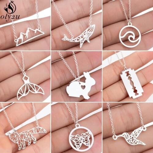 Stainless Steel Animal Butterfly Necklaces for Women Everyday Jewelry Fashion Rabbit Wave Hummingbird Necklace Gold Collier 2020