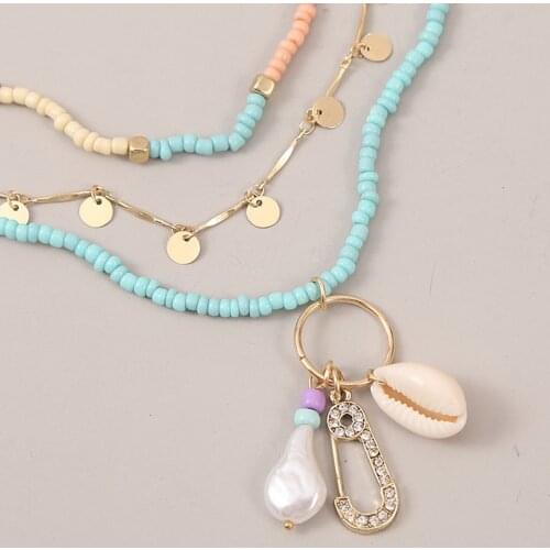 3 Pieces Women Charm Pearl Shell Necklace Summer Beach Choker Fashion Jewelry