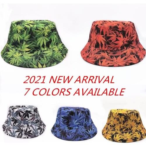 Tropical Maple Leaf Print Bucket Hat for Women Designer Reversible Panama Cap Spring Summer Sunscreen Fisherman Hats Cotton Bob