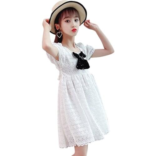 Dress For Girls Bow Girl Child Dress Lace Floral Children Dresses Summer Costume Girl 6 8 10 12 14