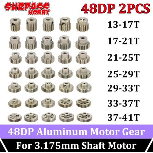 Surpass Hobby 2pcs 48dp Pinion Motor Gear Metal Aluminum Pinions 3.175mm Shaft Motor Gears 1/10 Rc Car Brushless Motors Brushed