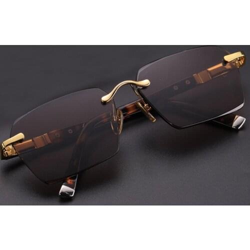 Rimless Glass Sunglasses Man Woman Natural Crystal Stone Sun Glasses Vintage Acetate Frame Anti Eye Dry UV400 Top Quality