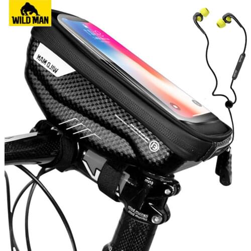 WILD MAN Bike Handlebar Bag Rainproof 5.8/6.0 Inch Phone Case Touch Screen Bicycle Bag Top Front Tube Bag Cycling Accessories