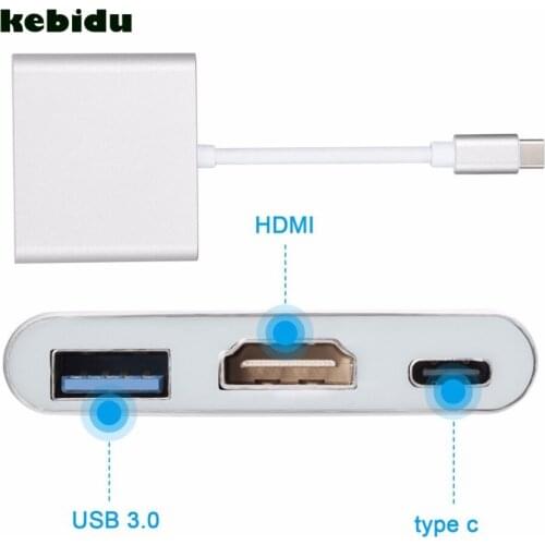 Super-Speed 5 Gbps USB 3.0 Type C Female to 4k HDMI-compatible 3 in1 Multiple USB-C Plug Cable Adapter Converter for Macbook