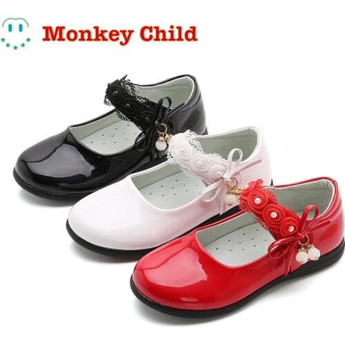 Girls Shoes White Wedding Shoes Bridal Pearl Princess Shoes Patent Leather Dress Shoes Bling Mary Janes Shoes Kids Flats beautif