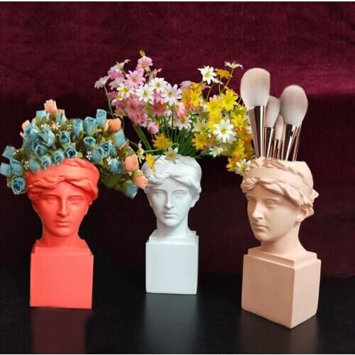 Home Decoration Resin Vase Flower Pot Storage Box Organizer Pen Holder Makeup Brush Storage European Style Decorative Sculpture