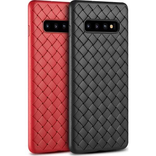 Ultra thin Grid Phone Case For Samsung Galaxy S9 S10 Plus S10 Lite Note 9 Soft Cases Woven Pattern Leather Cover Coque