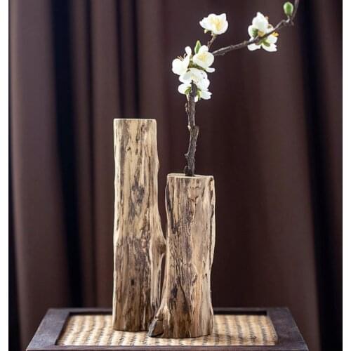 Retro Solid Wood Dried Flower Vase Decoration Dining Table Living Room Flower Arrangement Small Flower Decoration Furnishings