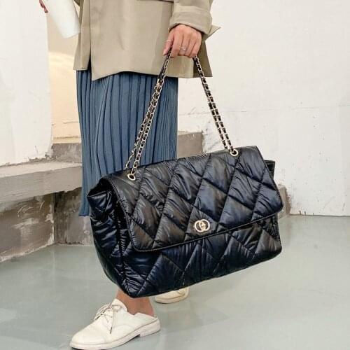 High Capacity PU Leather Handbags Womens Bags Winter Space Cotton Shoulder Bag Big Tote Bags for Women Chain Hand bags 6644