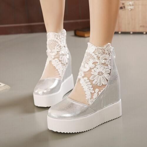 Wedges Shoes Woman Sale Lace Flower Shoes Women Chunky Sneakers Women Sneakers High Heels Silver Shoes Calcado Feminino