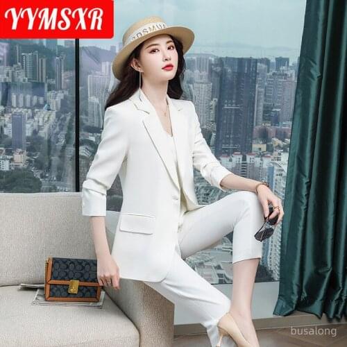 2021 Winter Womens Plus Size Suit Pants Two-piece Overalls High-quality All-match Long-sleeved Ladies Blazer Casual Trousers