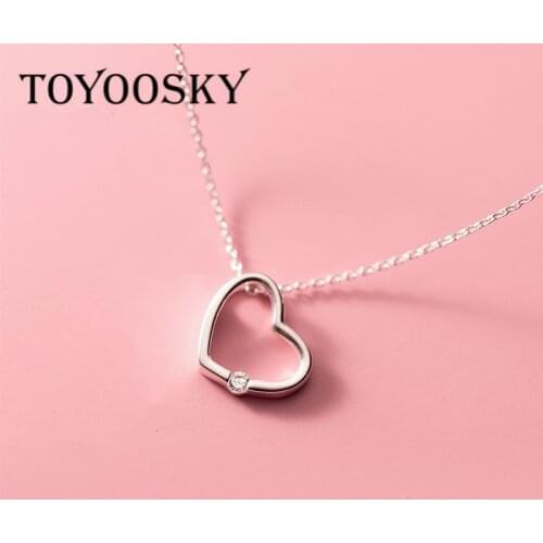 New 925 Sterling Silver Dazzling Zircon Hollow Heart Pendant Necklace for Women Clavicle Chain Necklaces Valentine Decoration