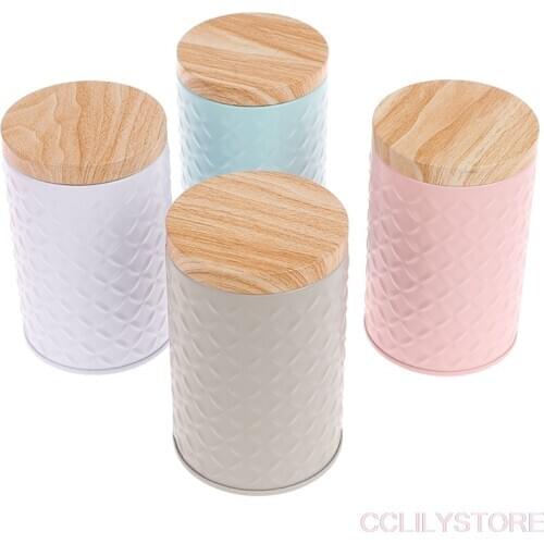 1PC Wood Grain Tin Box Metal Storage Box Home Organizer Coffee Tea Cans Christmas Kitchen Storage Case