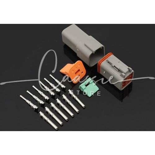 1 Kit 6 Pin Way DT Series Connector Gray Receptacle IP67 Waterproof Heavy Duty 14-20 AWG 13 Amps Continuous DT04-6P DT04-6S
