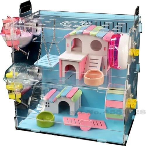 2-layer Hamster cage Pig House Acrylic Single-layer Guinea Cage Small Pet Oversized Villa Supplies Toys Guinea Pig Cage