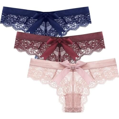 3PCS Female Sexy T-back Thongs Sheer Panties Lingerie G-String Lace Underwear Knickers Underpanties for Women Girl Ladies