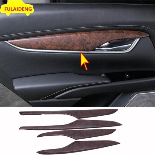 4pcs For Cadillac XTS 2015-2018 Wood grain ABS Interior Door Handle Armrest Stripe Cover Trim Car Styling Accessories