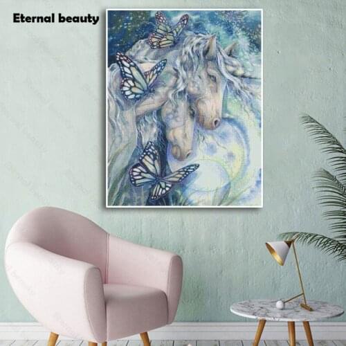 5D Diamond Painting Blue Unicorns Full Round Square Drill Diy Diamond Embroidery Cross Stitch Kits Rhinestone Mosaic Home Decor