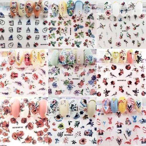 19style 3D Acrylic Engraved Nail Sticker colorful flower fruits shape Water Decals Empaistic Nail Water Slide Decals Z0255