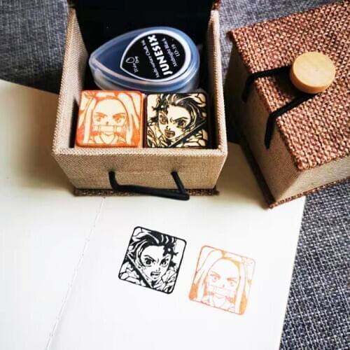 Anime Demon Slayer Badge Seal Cosplay Props Kamado Tanjirou Stamp Cartoon Kochou Shinobu Wood Signet