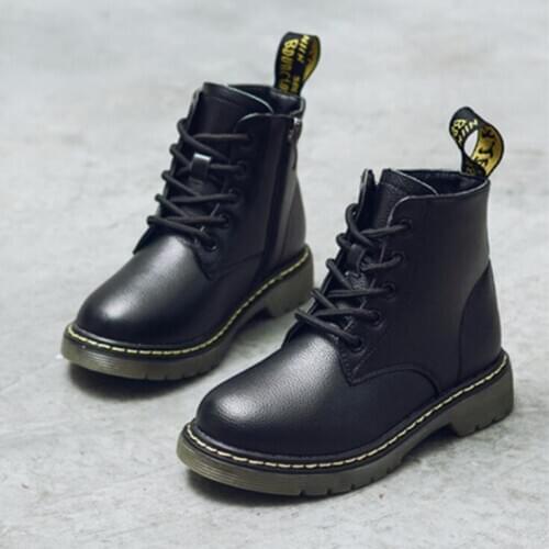 Childrens boots autumn and winter new big childrens leather boots boys and girls leather boots plus velvet students baby boots