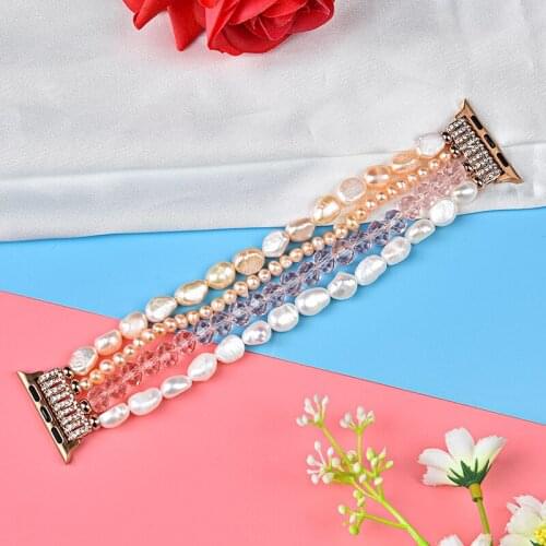 Bracelet watchband for Apple Watch 5 44mm 40mm iwatch 4 3 Bands 42mm 38mm Girl Cute Handmade Fashion crystal Elastic pearl Strap