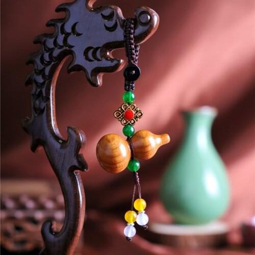 Chinese traditional good luck gourd keychain cute mini peach wood keychain good luck wealth keychain wealth success jewelry