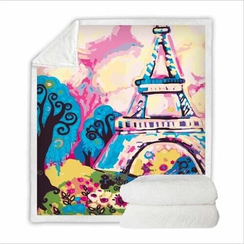 Eiffel Tower Painting Pink Fleece Blanket Sofa Throw Blanket Bed Set Adult Scenic Car Travel Nap Beds Weighted Blanket