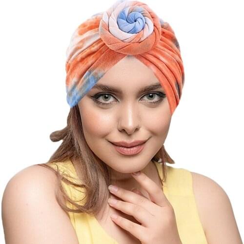 Headwraps For Women Multifunction Ground Hair Tie-dye Headscarf Hat National Wind Lady Hair Band Dish Flower Hat Baotou Hat 2