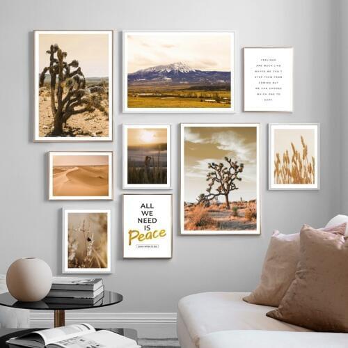 Mountain Desert Cactus Tree Wheat Plant Quotes Wall Art Canvas Painting Posters And Prints Wall Pictures For Living Room Decor
