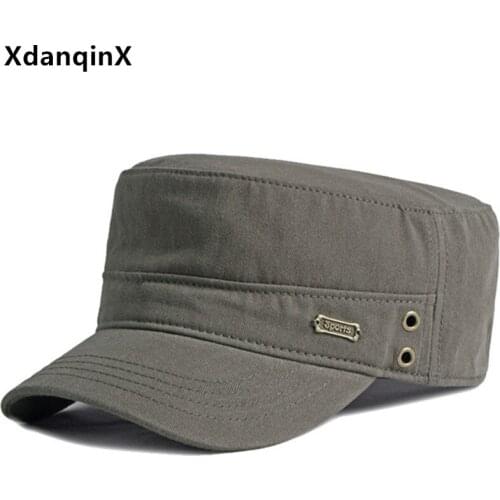 XdanqinX Snapback Cap Mens Cotton Military Hat Black Cap Navy Hat Adjustable Size Simple Casual Fashion Sports Cap Men Flat Cap
