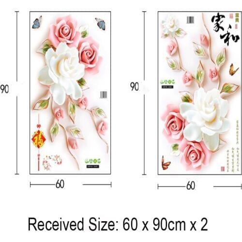 Chinese Style Wealth Flowers Calligraphy Home Harmony Wall Stickers Home Decor Living Room Bedroom Background Wall Mural Poster